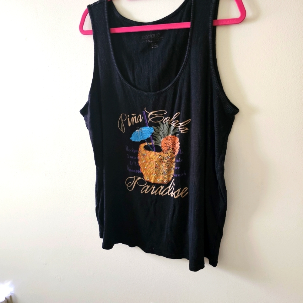 Cacique Black Pina Colada Graphic Tank Top 22-24